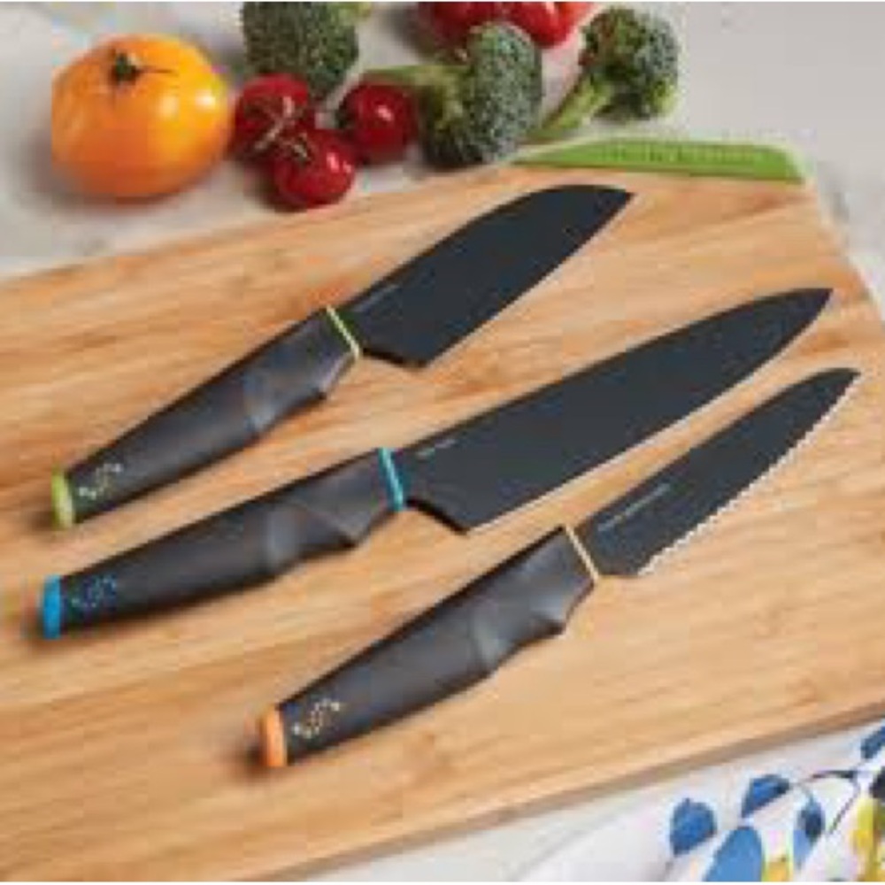 Princess House Black Blade Knife Set with Colorful Accents